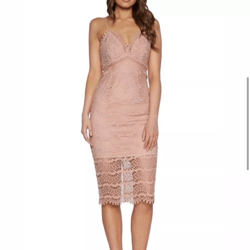 Bardot Blush Pink Lace Midi Dress - Size XS (4)